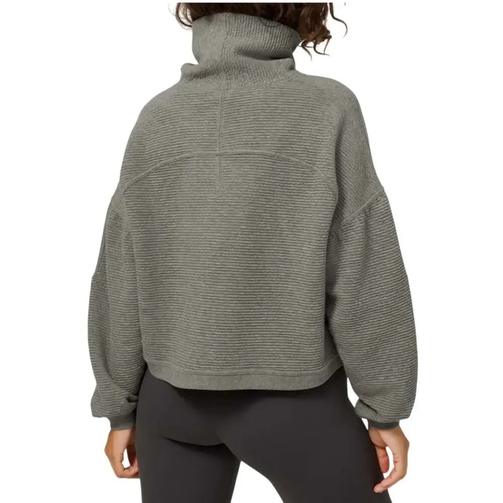 Lululemon Gray Sage Green Peaceful Moments Striped High Neck Pullover